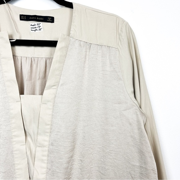 Zara Long Sleeve Beige Silky Dress with Waist Tie, Modal Blend - Picture 4 of 9